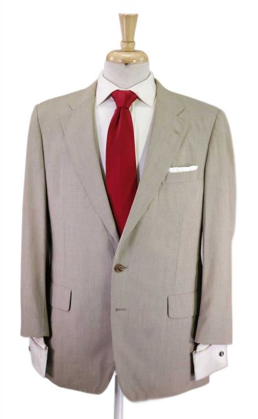 Hickey Freeman Solid Beige 2-Btn Luxury Wool Suit 38S